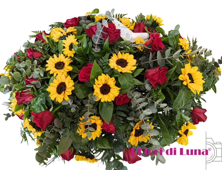 Copricassa - corto - rose rosse e girasoli